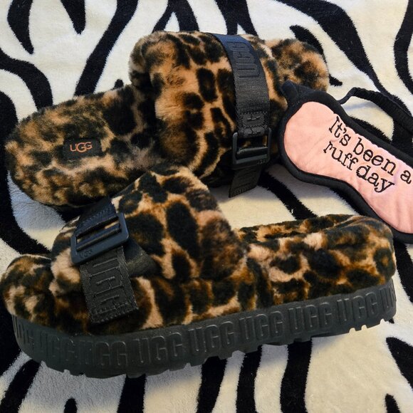 UGG Fluffita Panther/Animal/Leopard/Cheetah Platform Slipper/Sandal/Slide NWOB - Picture 1 of 16